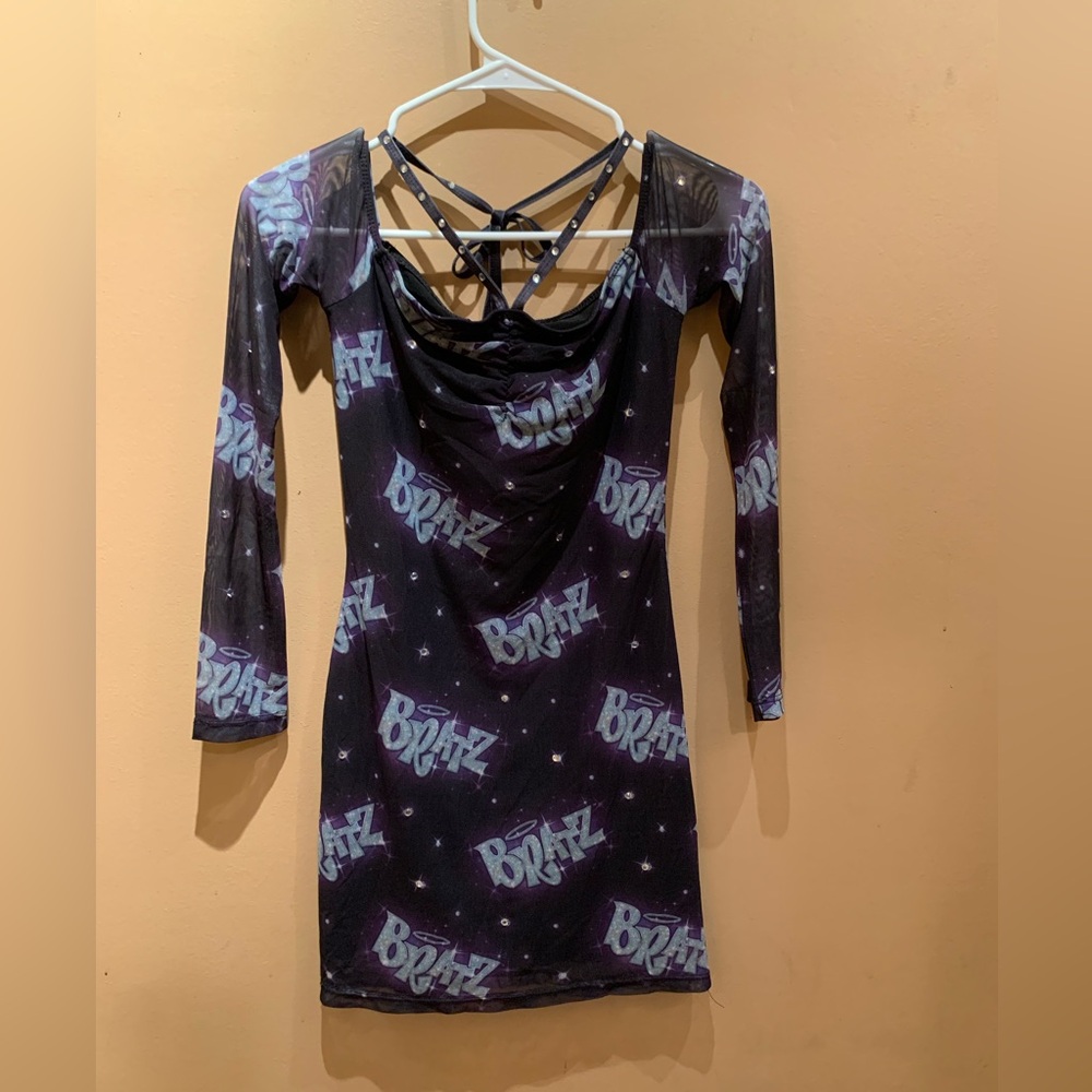 Dolls Kill x Bratz Sparkle Logo Print Mesh Bodycon Dress Size XS